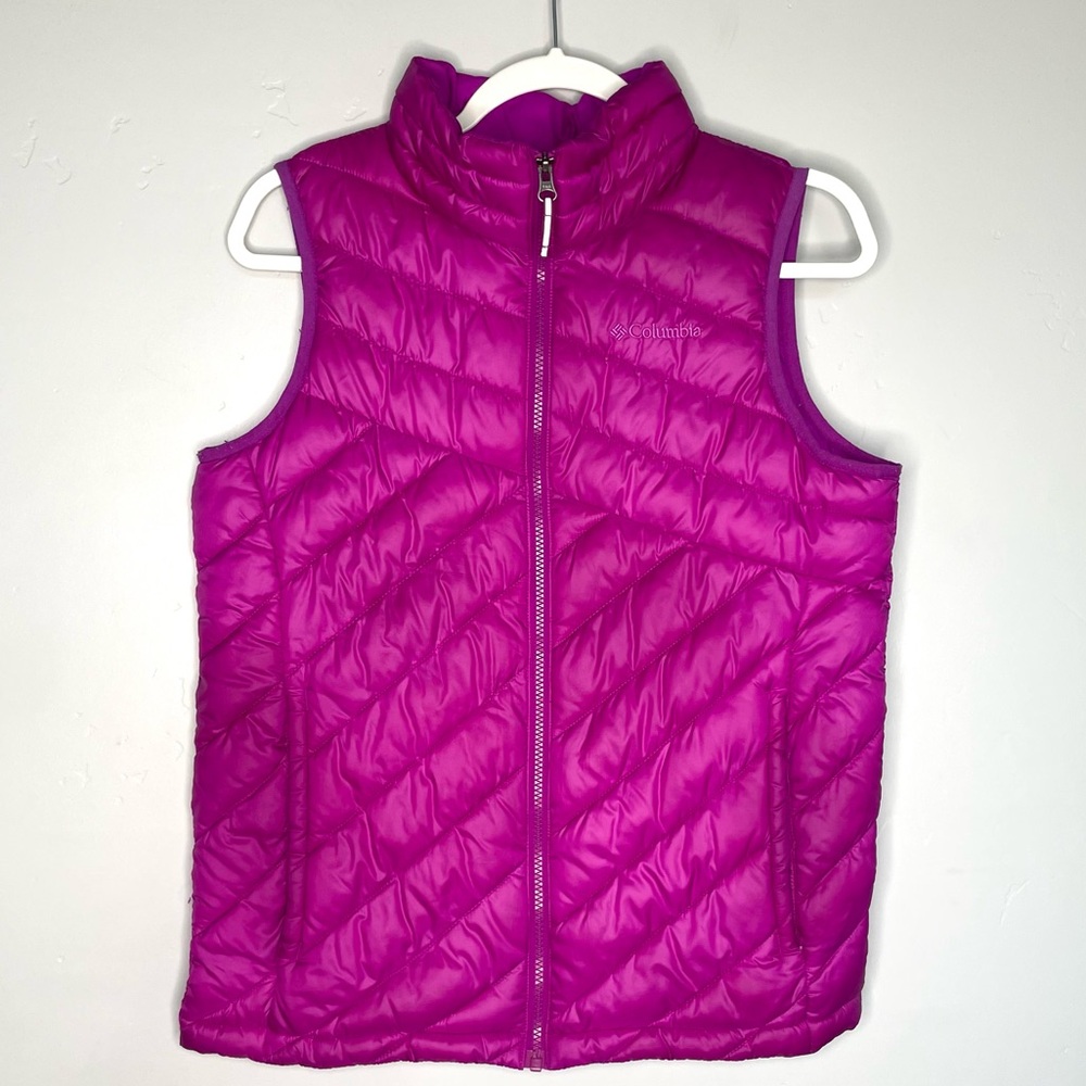 Columbia Girls‎ Large 14 16 Puffer Vest Jacket Pink Magenta Zip Front